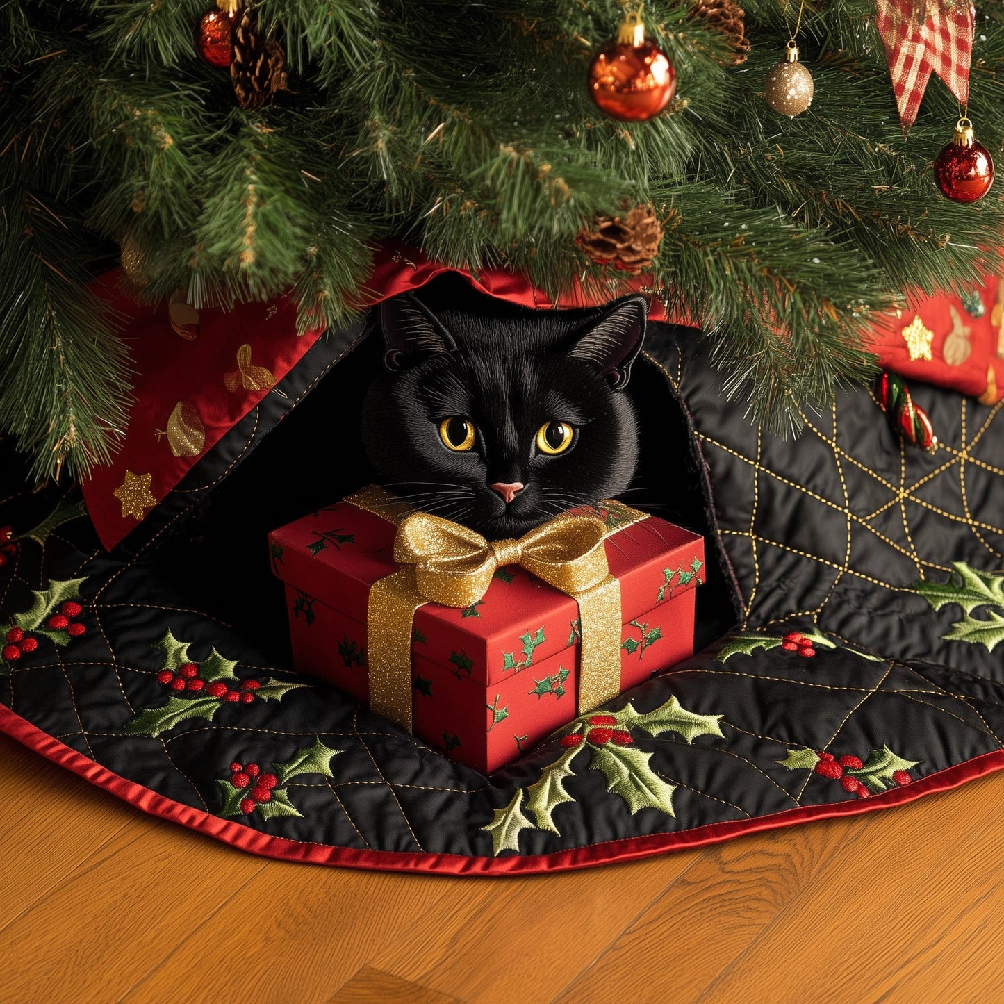 Black Cat Quilted Tree Skirt GFTOMA6092