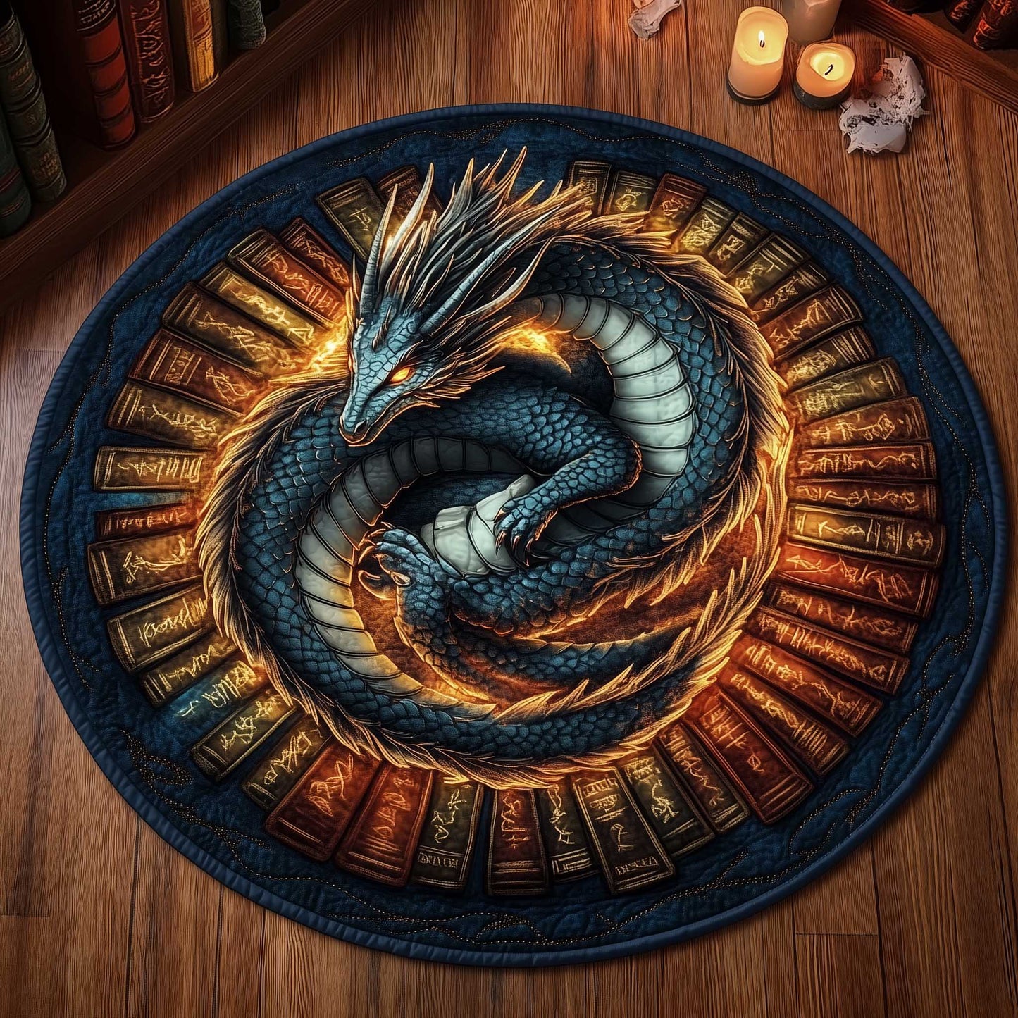 Library Dragon Quilted Round Mat GFTOMA6289