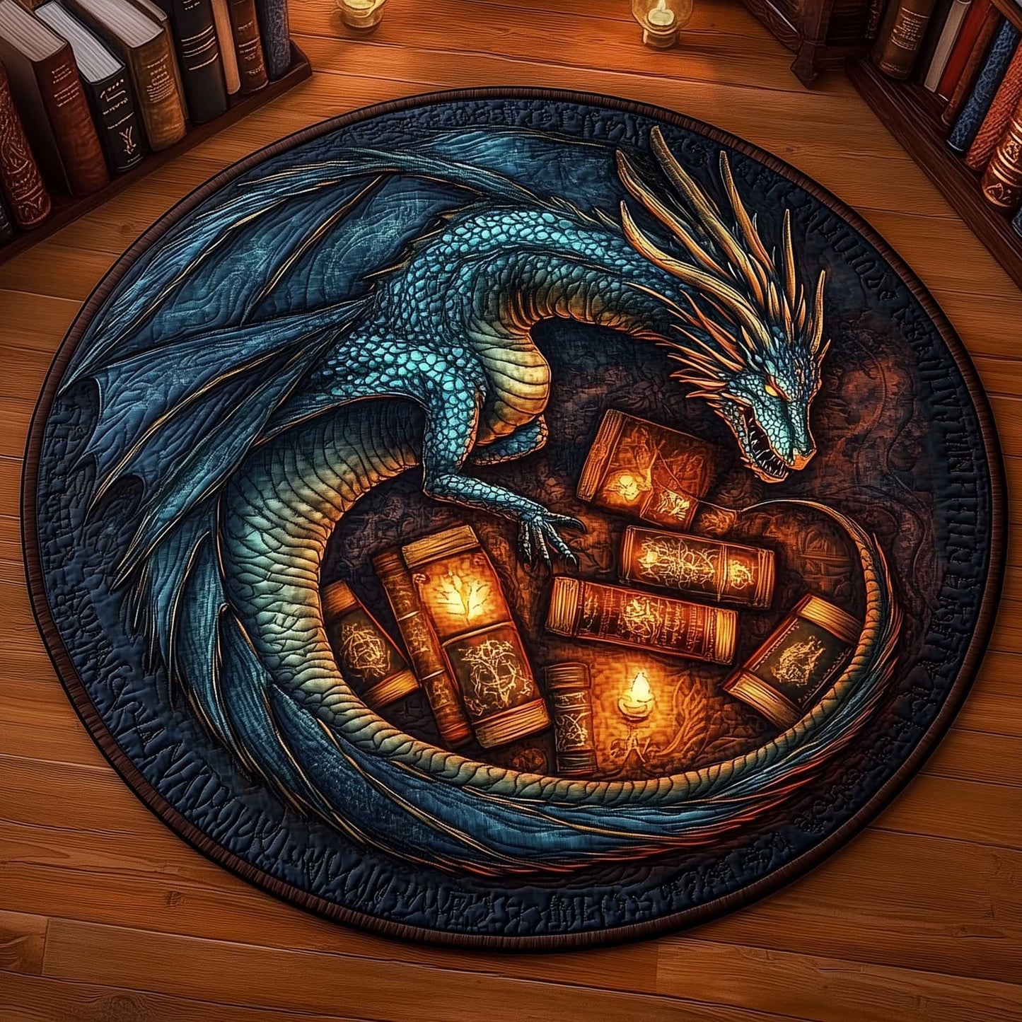 Library Dragon Quilted Round Mat GFTOMA6291