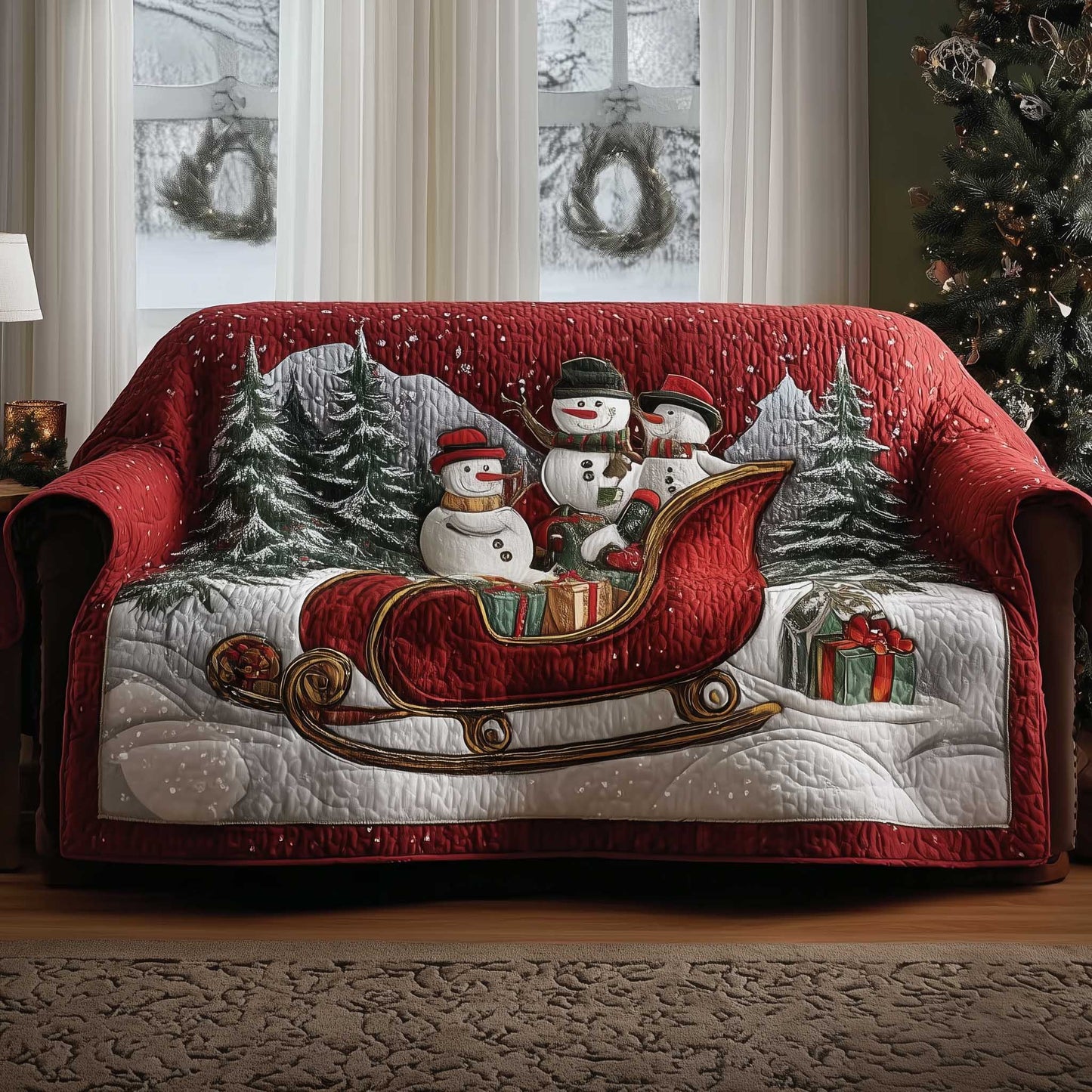 Snowman Lane Quilted Sofa Cover GFTOMA6434