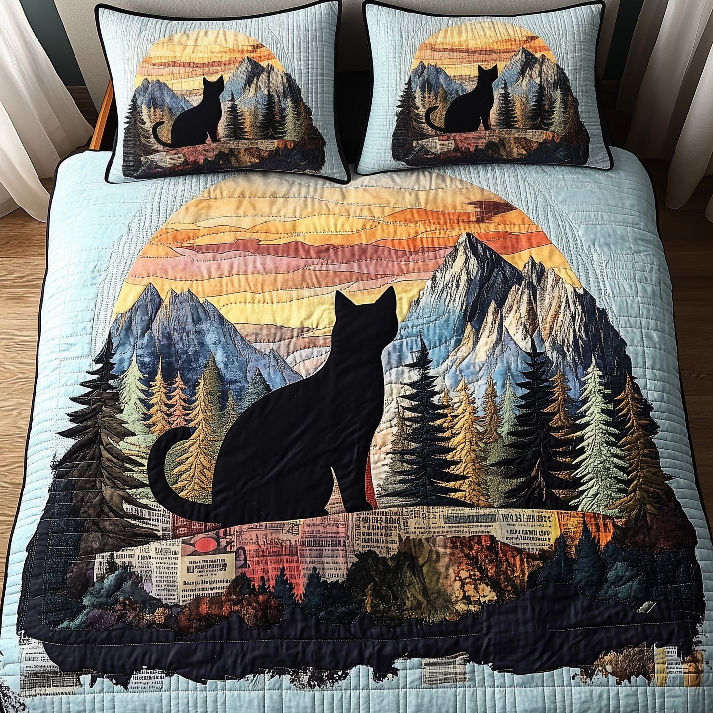 Dreamy Night Cat 3-Piece Quilted Bedding Set GFTOMA644