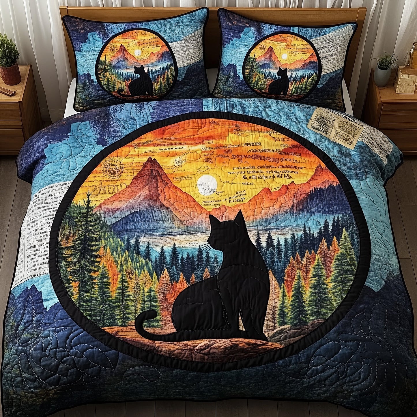 Dreamy Night Cat 3-Piece Quilted Bedding Set GFTOMA645