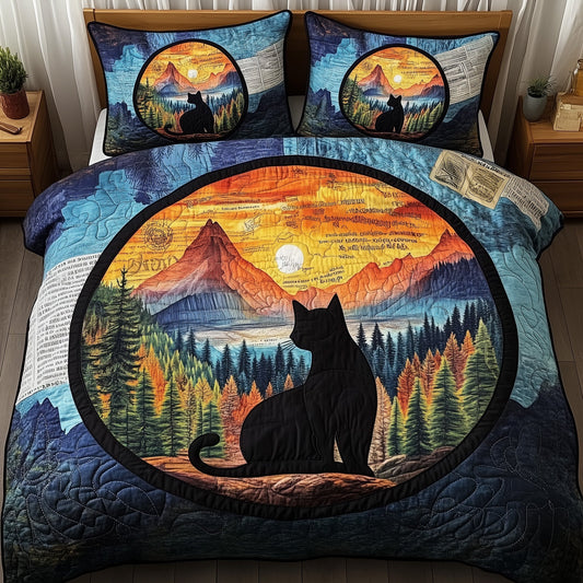 Dreamy Night Cat 3-Piece Quilted Bedding Set GFTOMA645