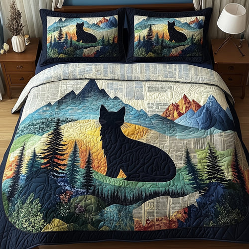 Dreamy Night Cat 3-Piece Quilted Bedding Set GFTOMA646