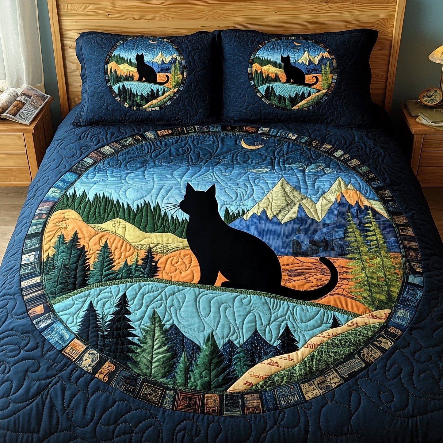 Dreamy Night Cat 3-Piece Quilted Bedding Set GFTOMA647