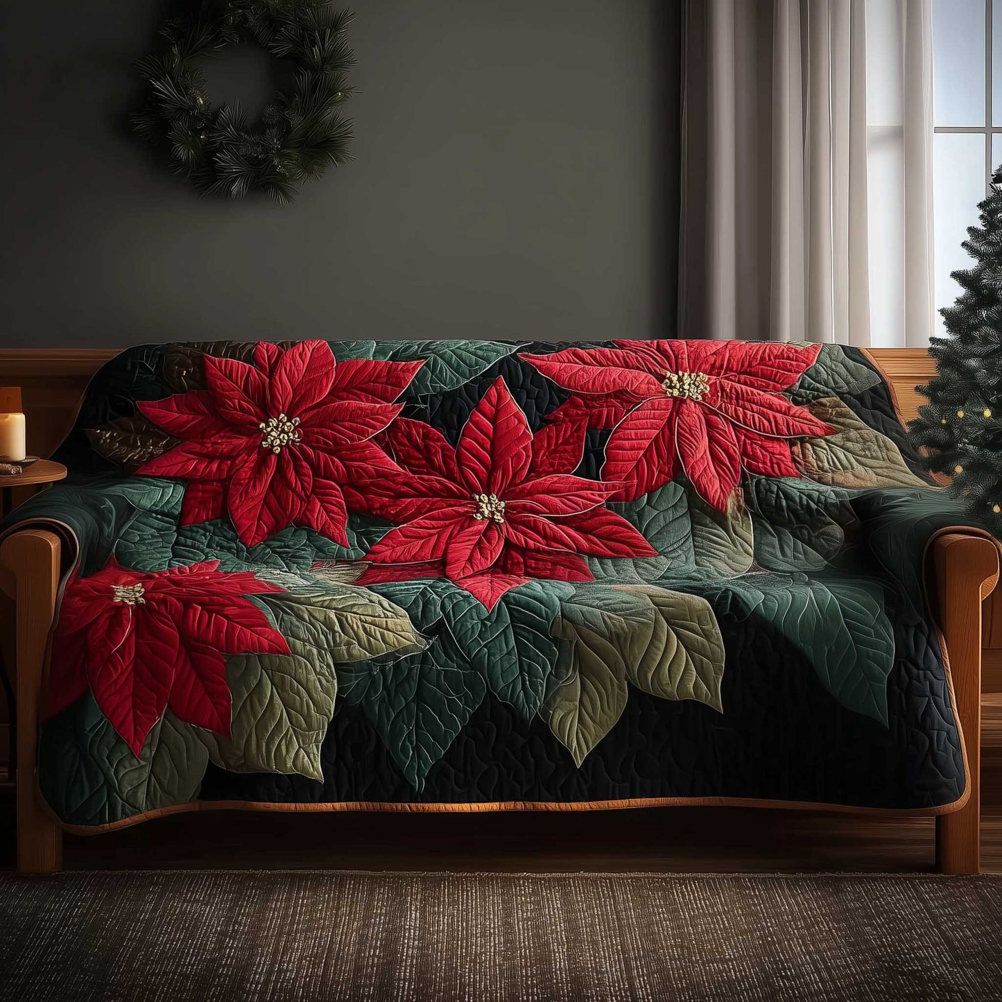 Poinsettia Bliss Quilted Sofa Cover GFTOMA6478