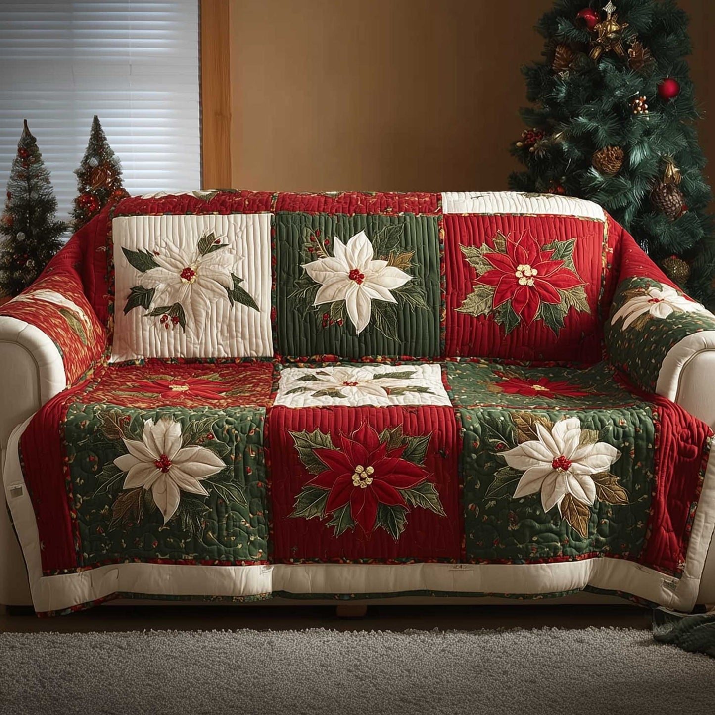 Poinsettia Bliss Quilted Sofa Cover GFTOMA6479