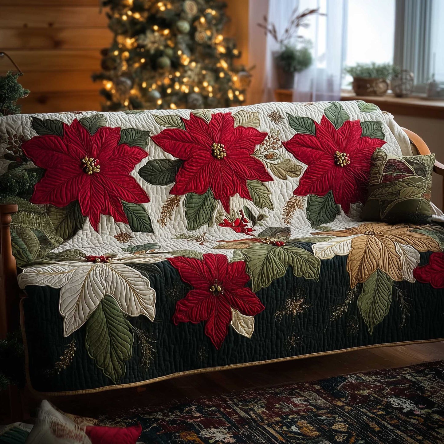 Poinsettia Bliss Quilted Sofa Cover GFTOMA6480