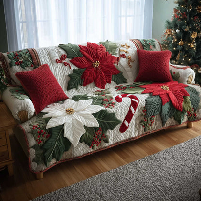 Poinsettia Bliss Quilted Sofa Cover GFTOMA6481