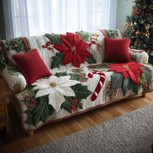 Poinsettia Bliss Quilted Sofa Cover GFTOMA6481