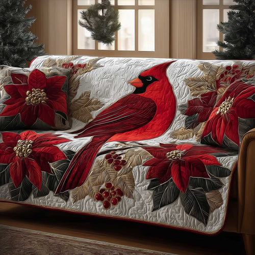 Poinsettia Bliss Quilted Sofa Cover GFTOMA6482