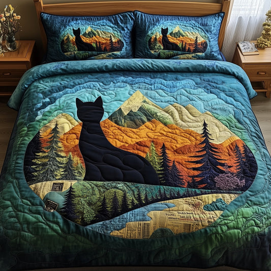 Dreamy Night Cat 3-Piece Quilted Bedding Set GFTOMA649