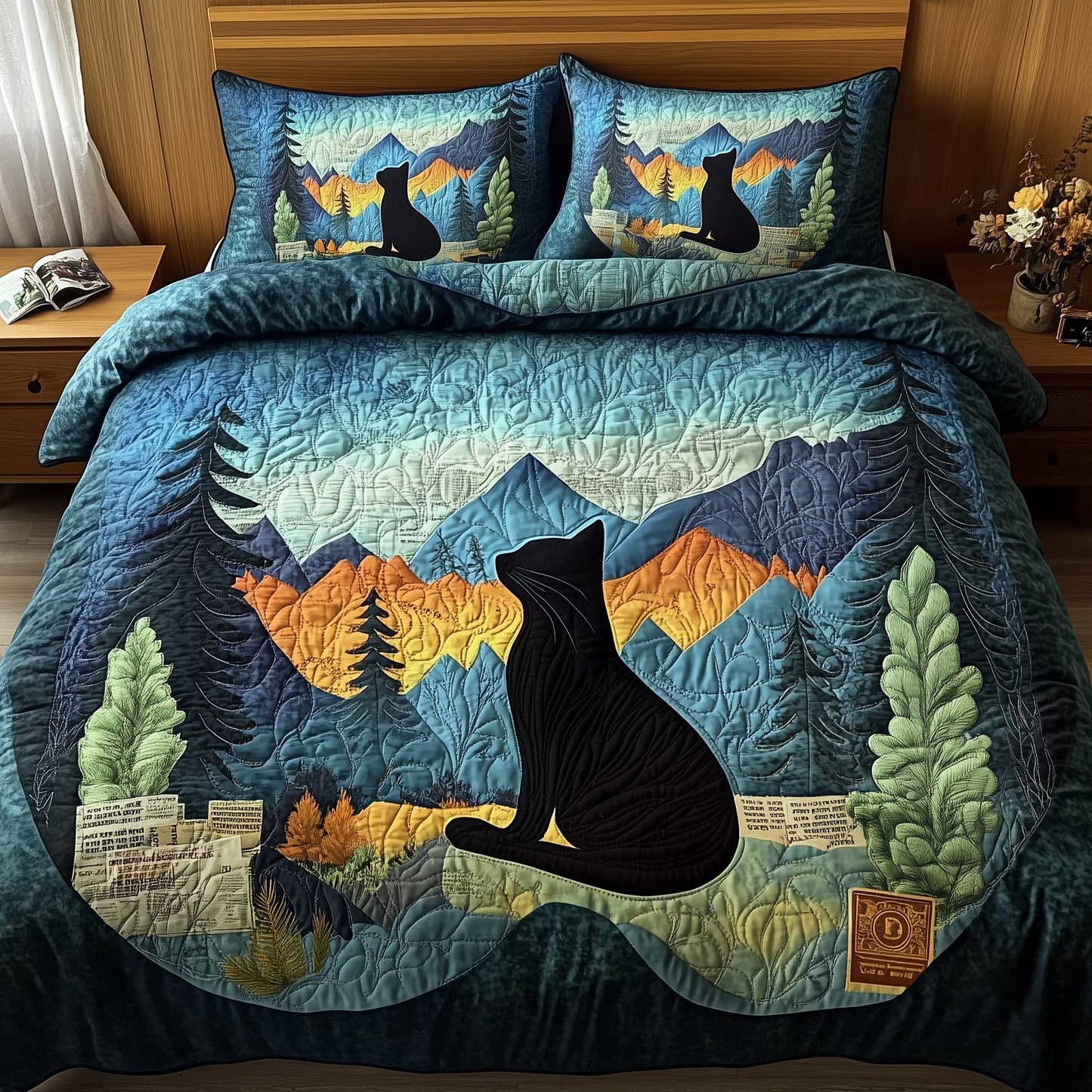 Dreamy Night Cat 3-Piece Quilted Bedding Set GFTOMA650