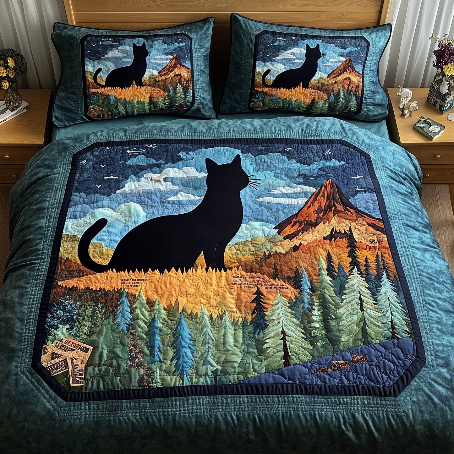 Dreamy Night Cat 3-Piece Quilted Bedding Set GFTOMA652