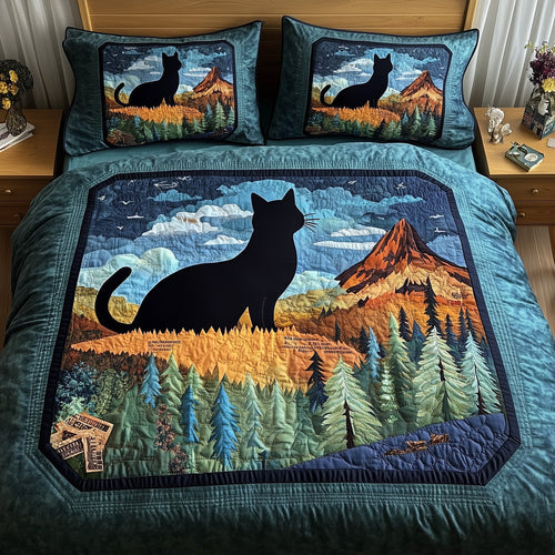 Dreamy Night Cat 3-Piece Quilted Bedding Set GFTOMA652