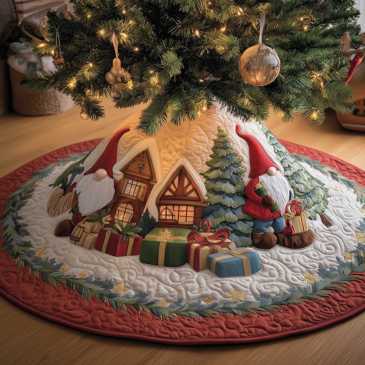 Snowy Gnome Quilted Tree Skirt GFTOMA6528