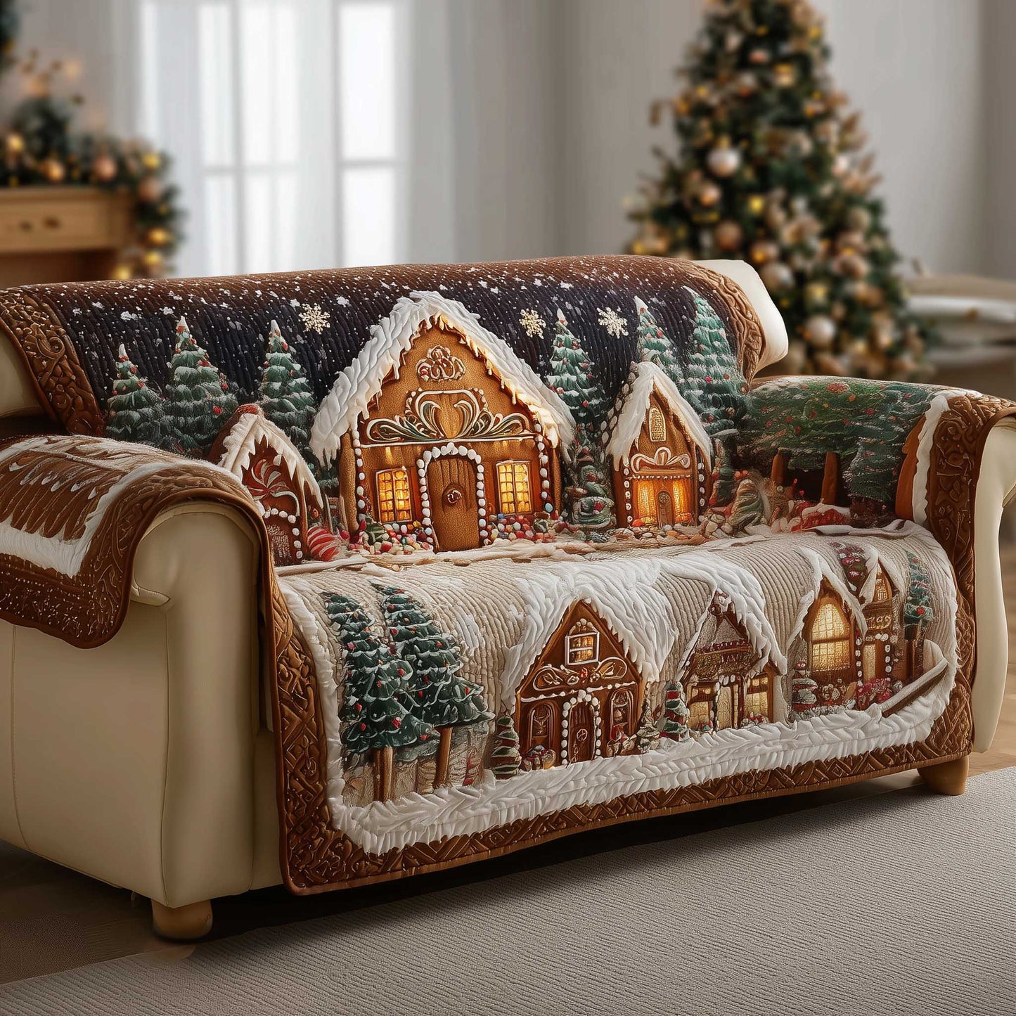 Gingerbread House Quilted Sofa Cover GFTOMA6540