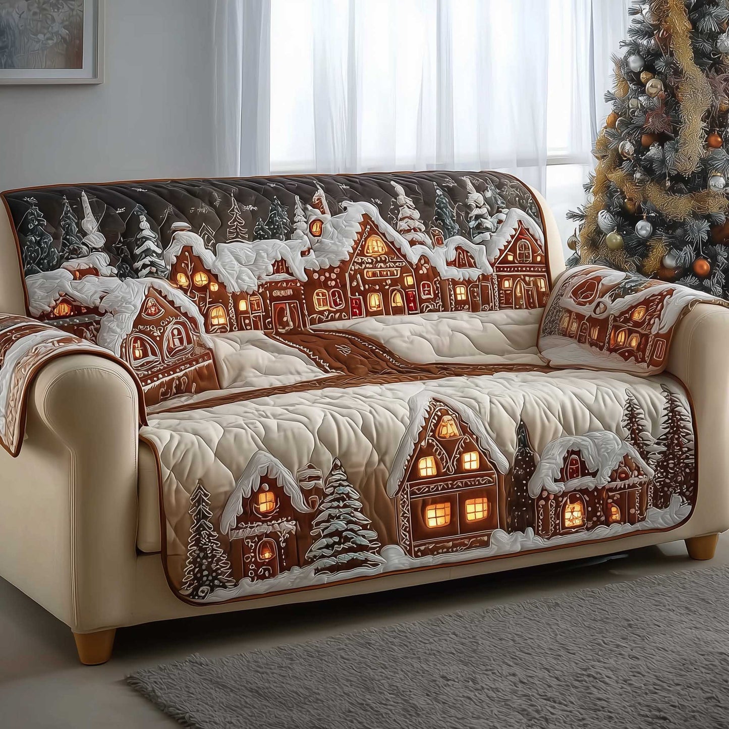 Gingerbread House Quilted Sofa Cover GFTOMA6541