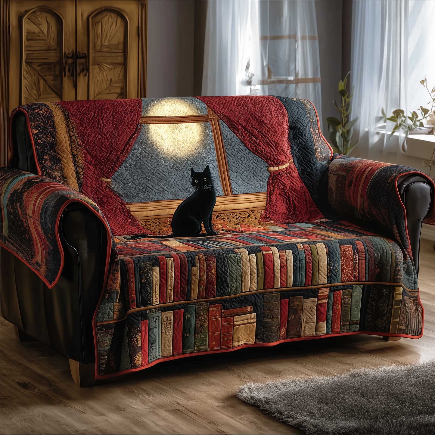 Black Cat Quilted Sofa Cover GFTOMA6600
