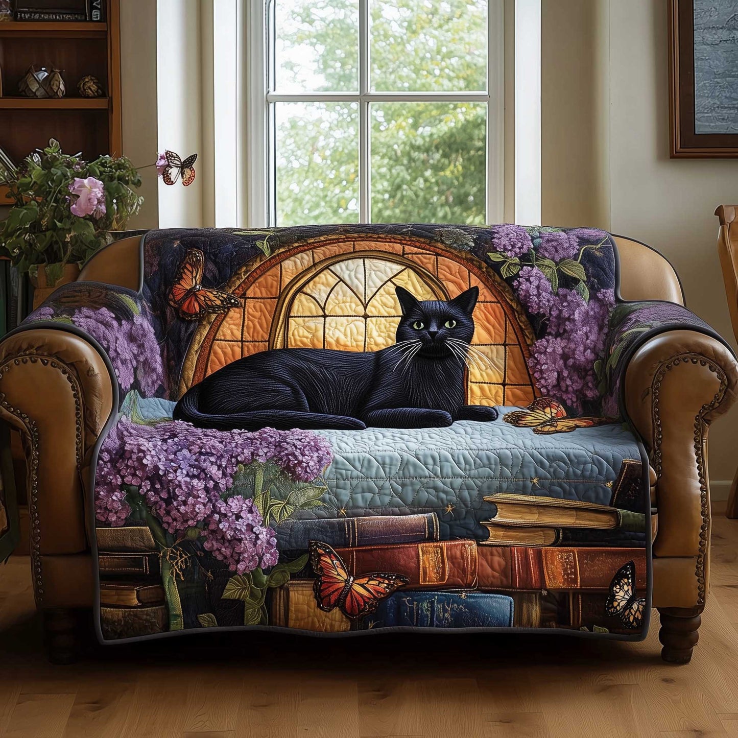Black Cat Quilted Sofa Cover GFTOMA6601