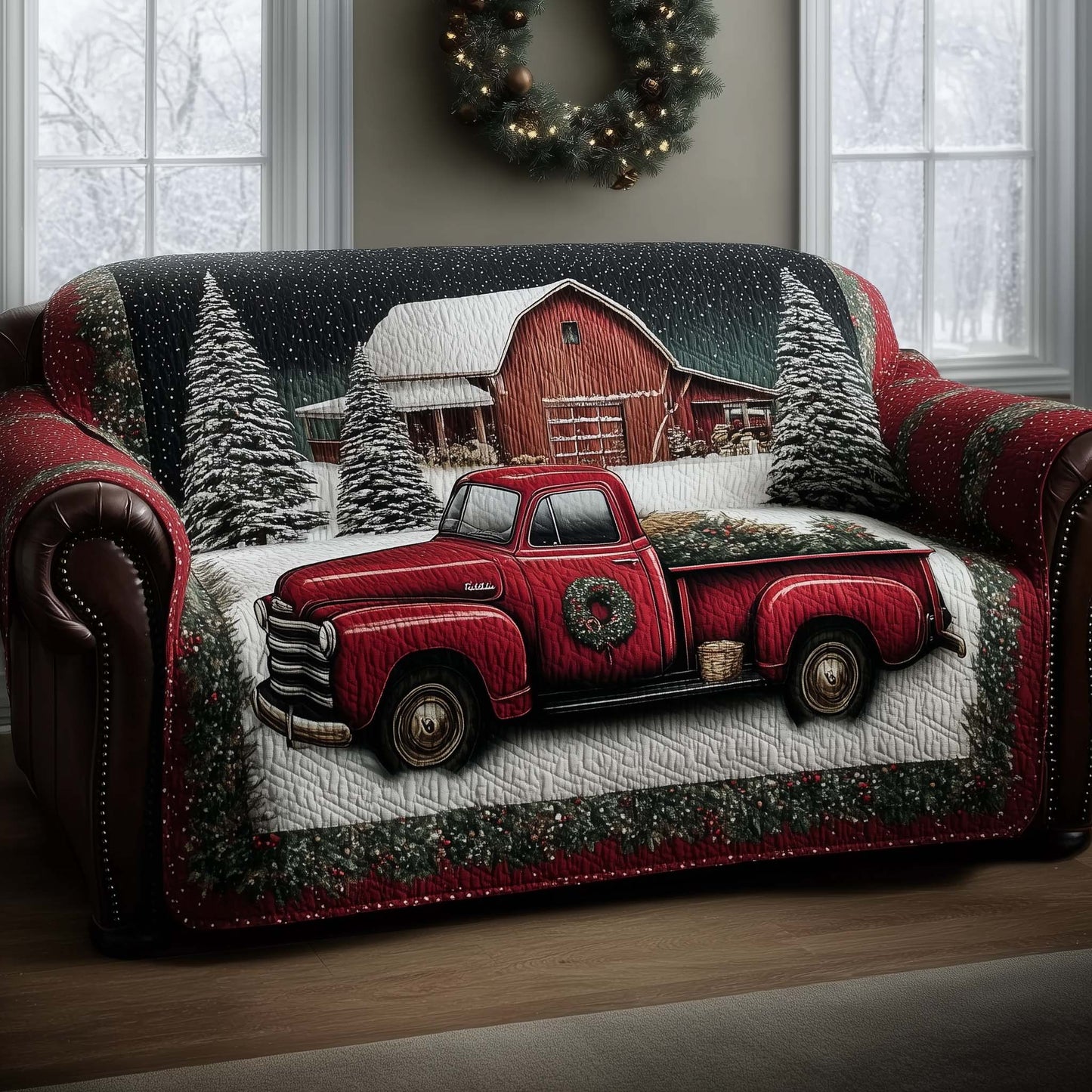 Christmas Truck Quilted Sofa Cover GFTOMA6788