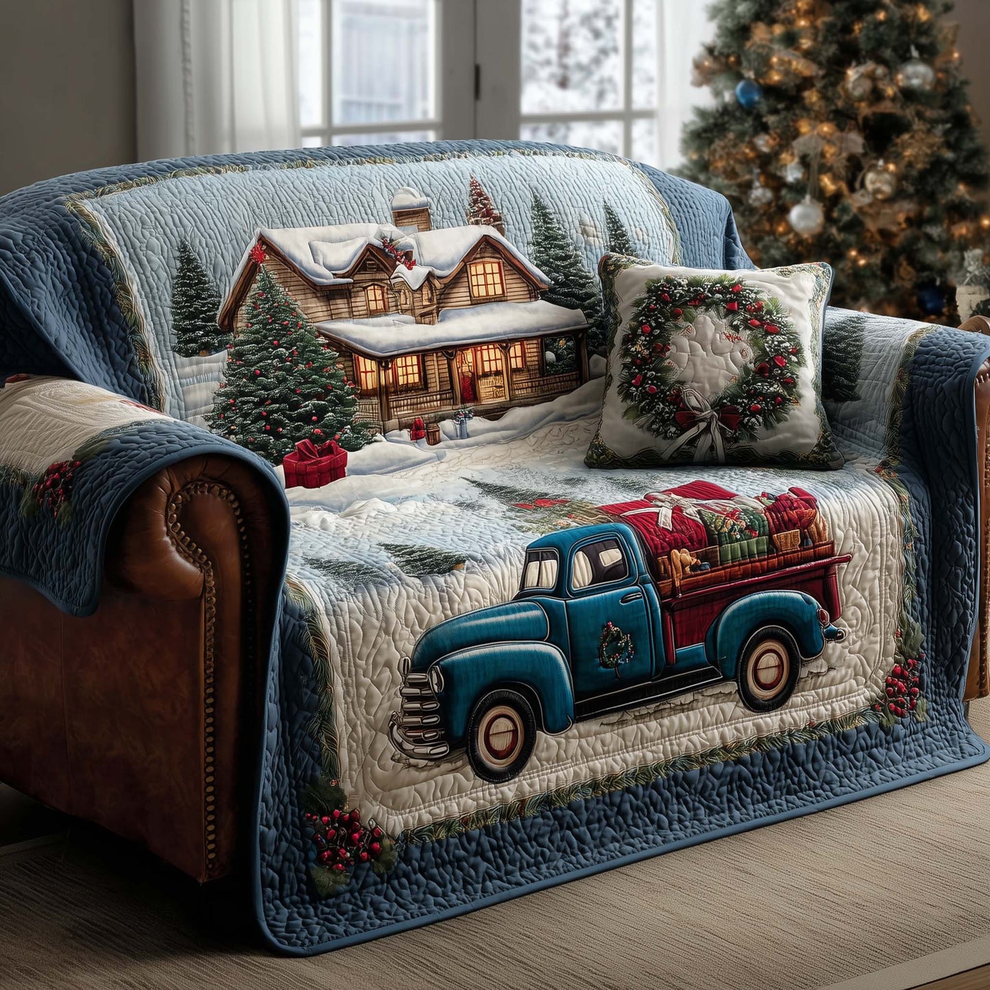 Christmas Truck Quilted Sofa Cover GFTOMA6789