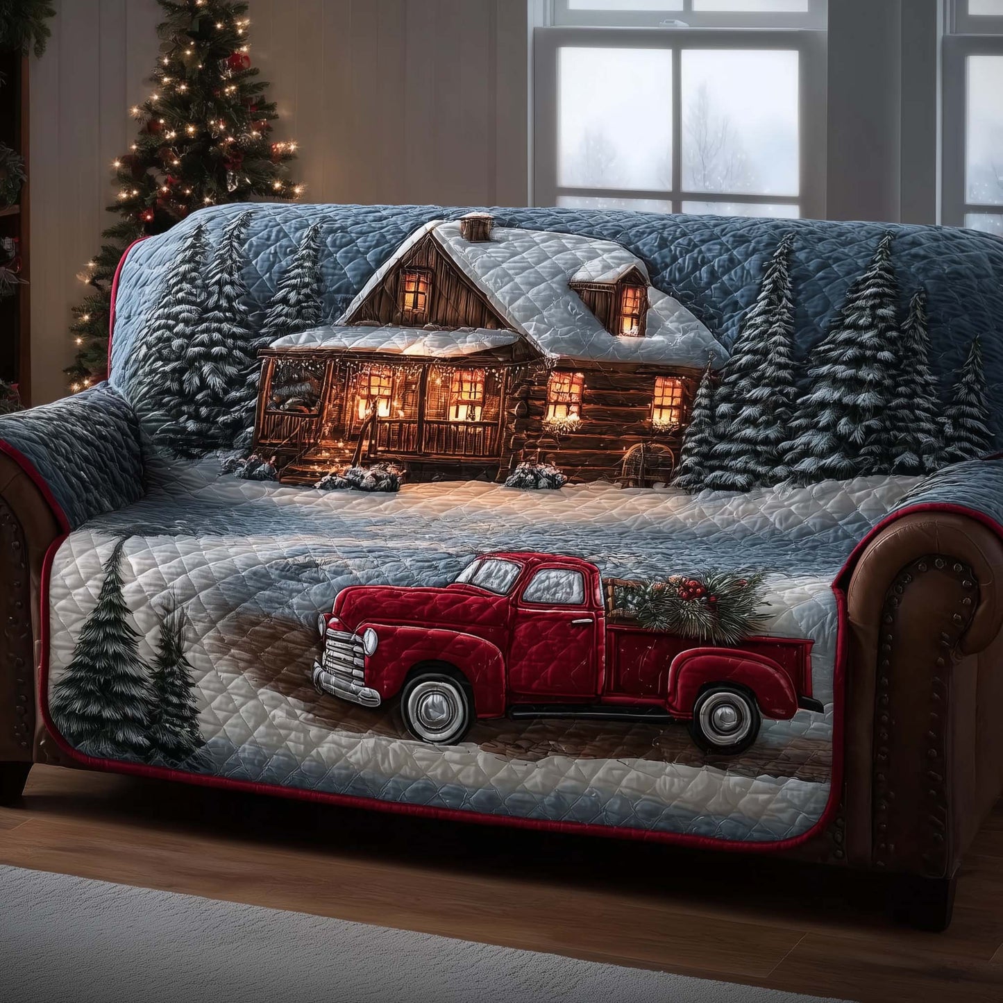 Christmas Truck Quilted Sofa Cover GFTOMA6790