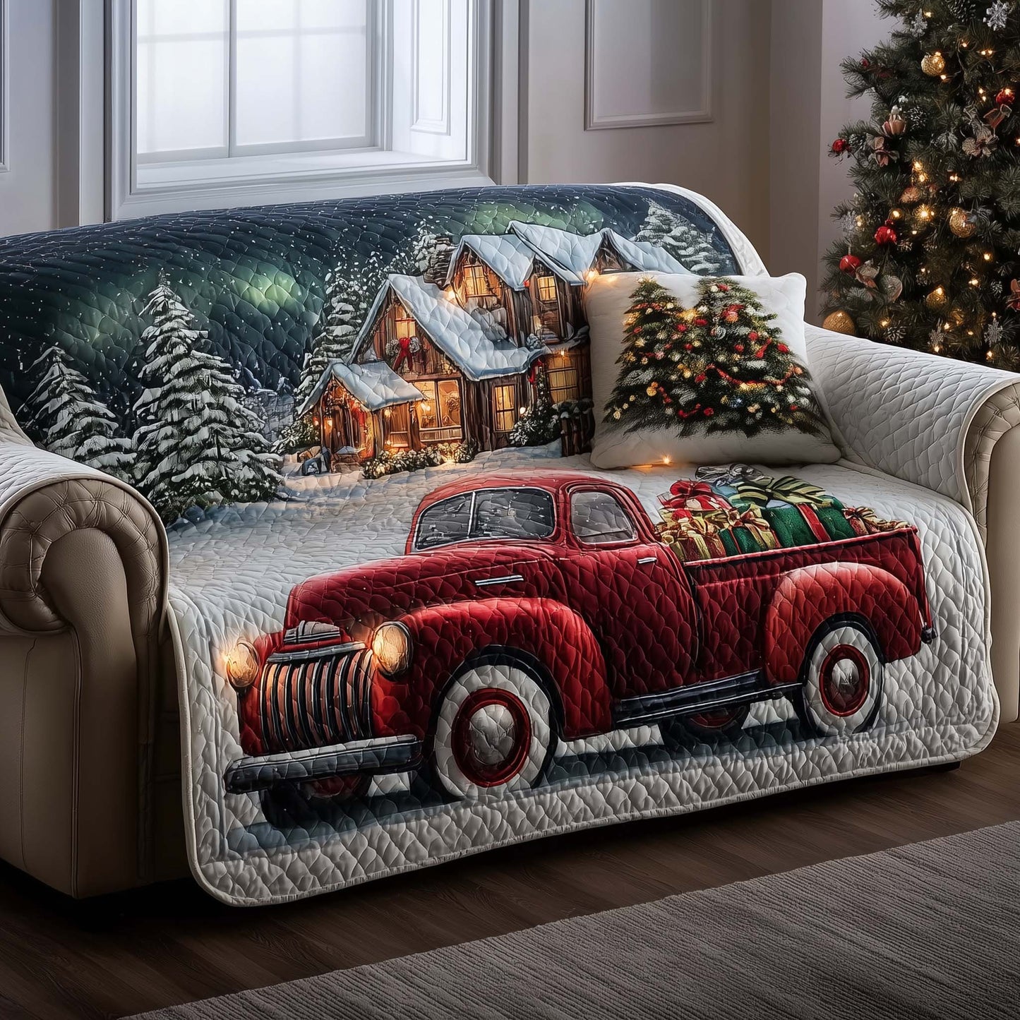 Christmas Truck Quilted Sofa Cover GFTOMA6791