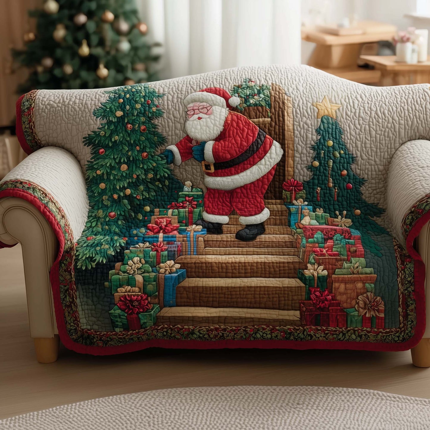 Jolly Santa Quilted Sofa Cover GFTOMA6884