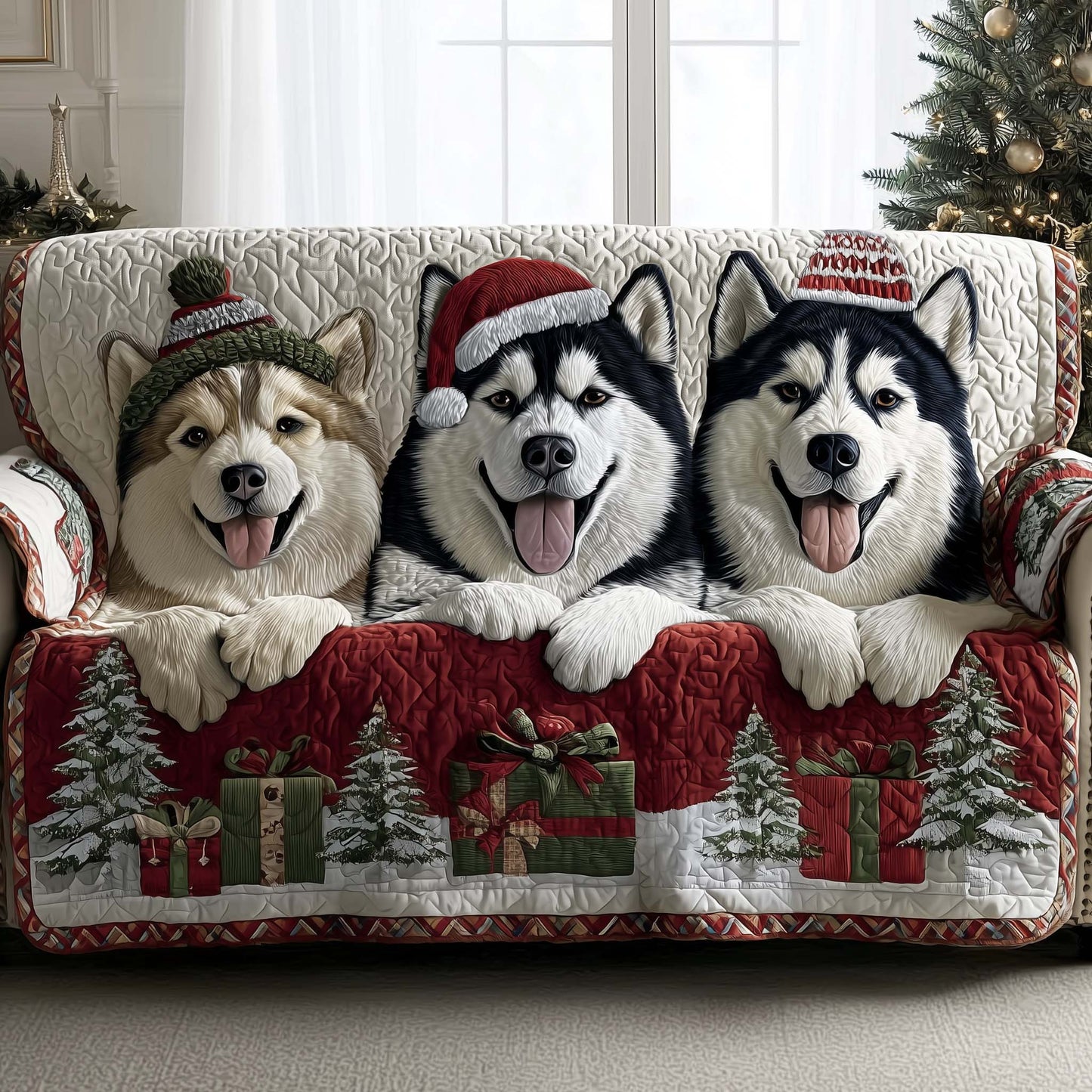 Festive Husky Quilted Sofa Cover GFTOMA6939