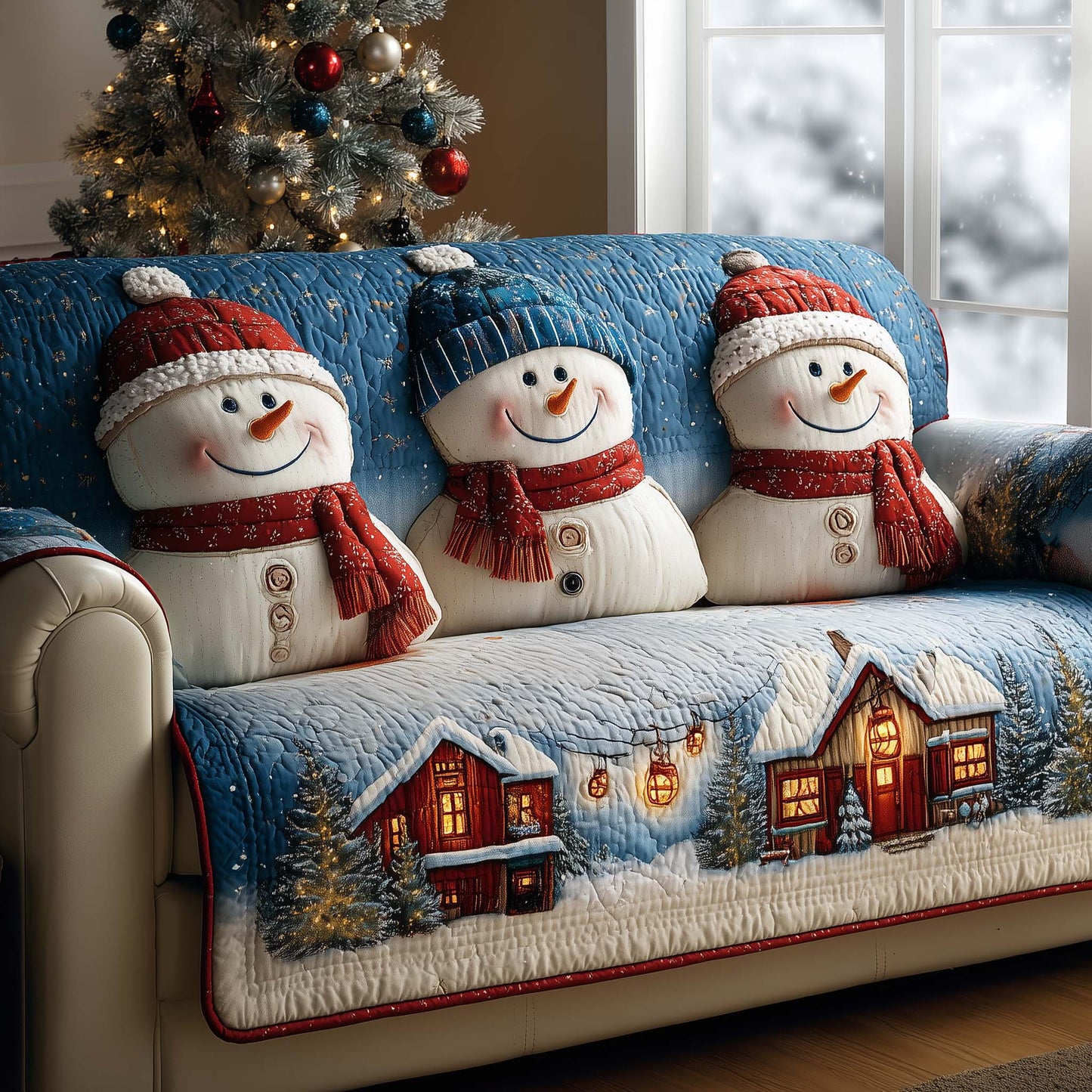 Jolly Snowman Quilted Sofa Cover GFTOMA7121