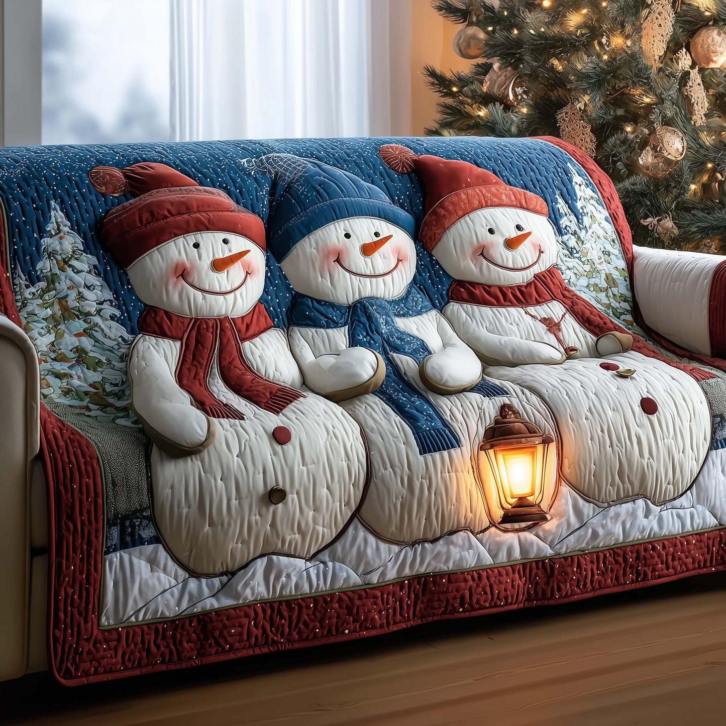 Jolly Snowman Quilted Sofa Cover GFTOMA7124