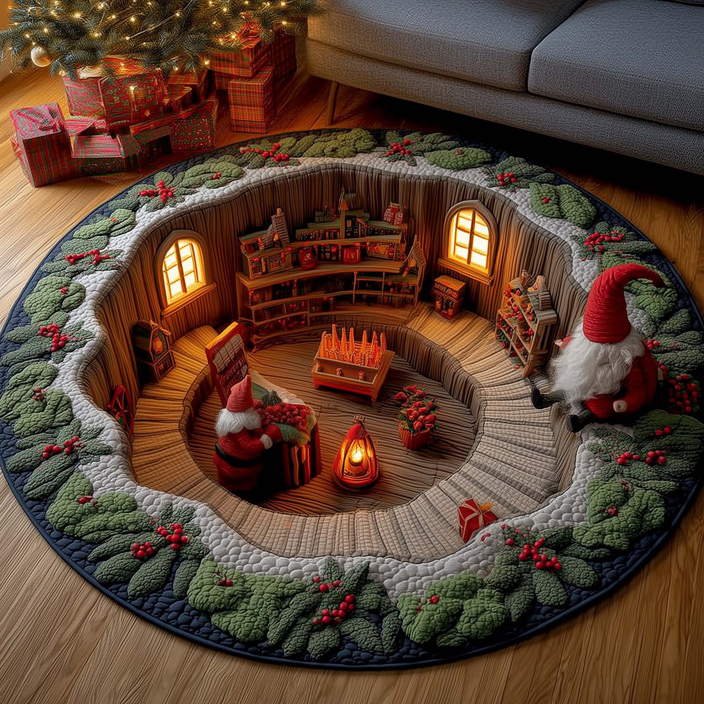 Mushroom Burrow Quilted Round Mat GFTOMA7405