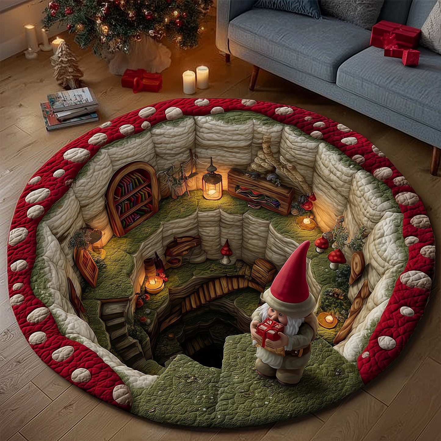 Mushroom Burrow Quilted Round Mat GFTOMA7407