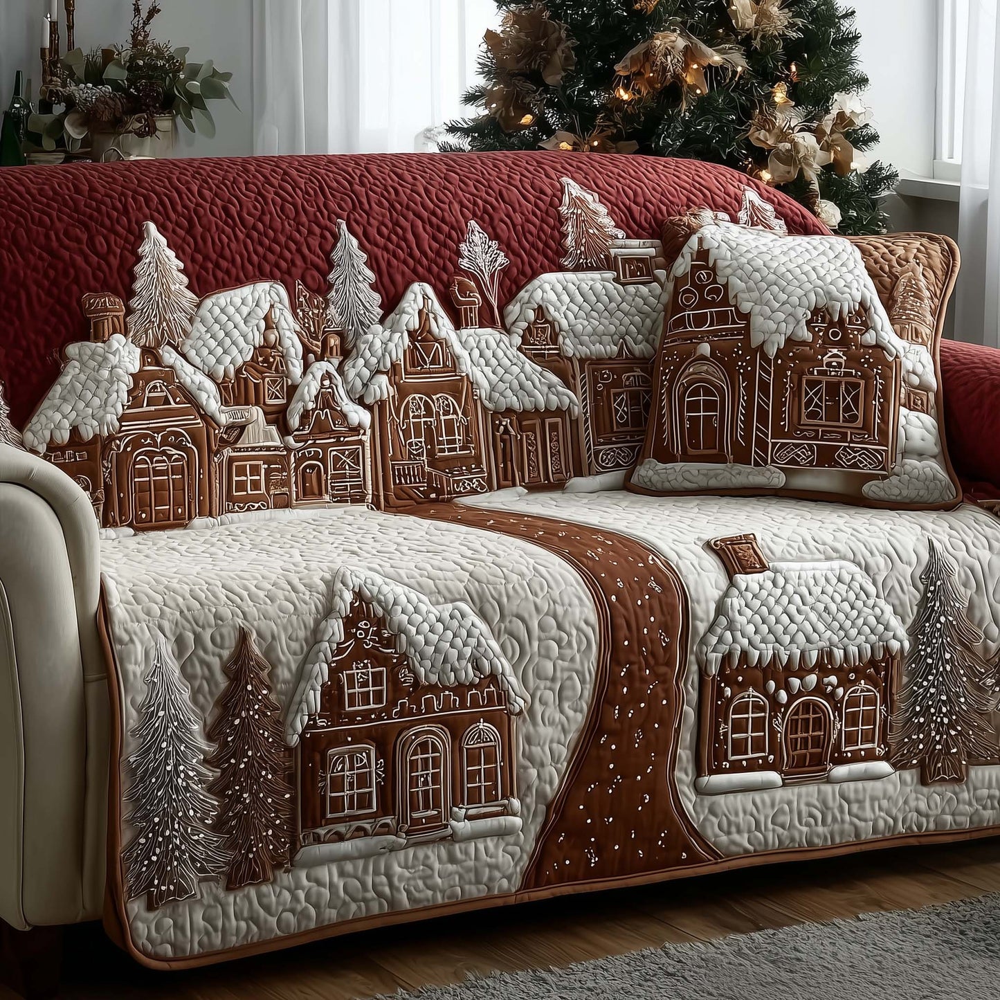 Snowy Village Quilted Sofa Cover GFTOMA7413