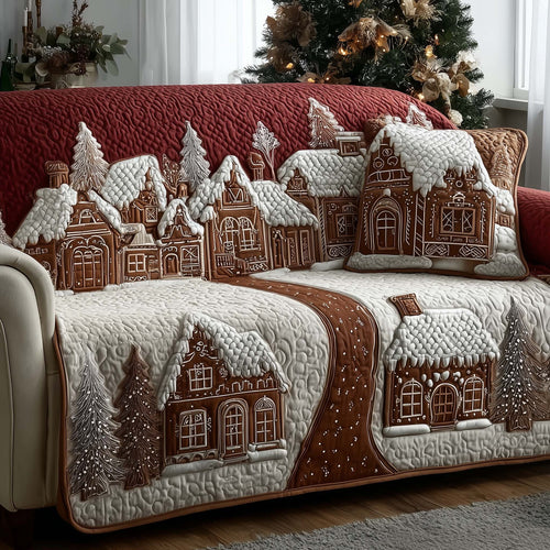 Snowy Village Quilted Sofa Cover GFTOMA7413