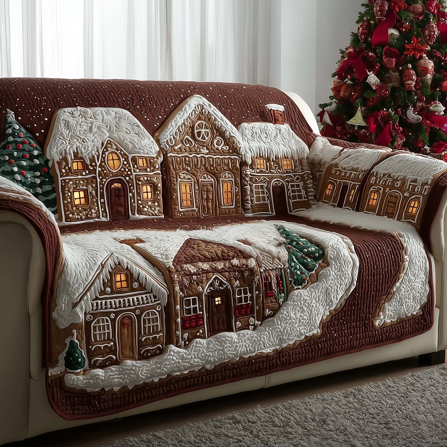 Snowy Village Quilted Sofa Cover GFTOMA7414