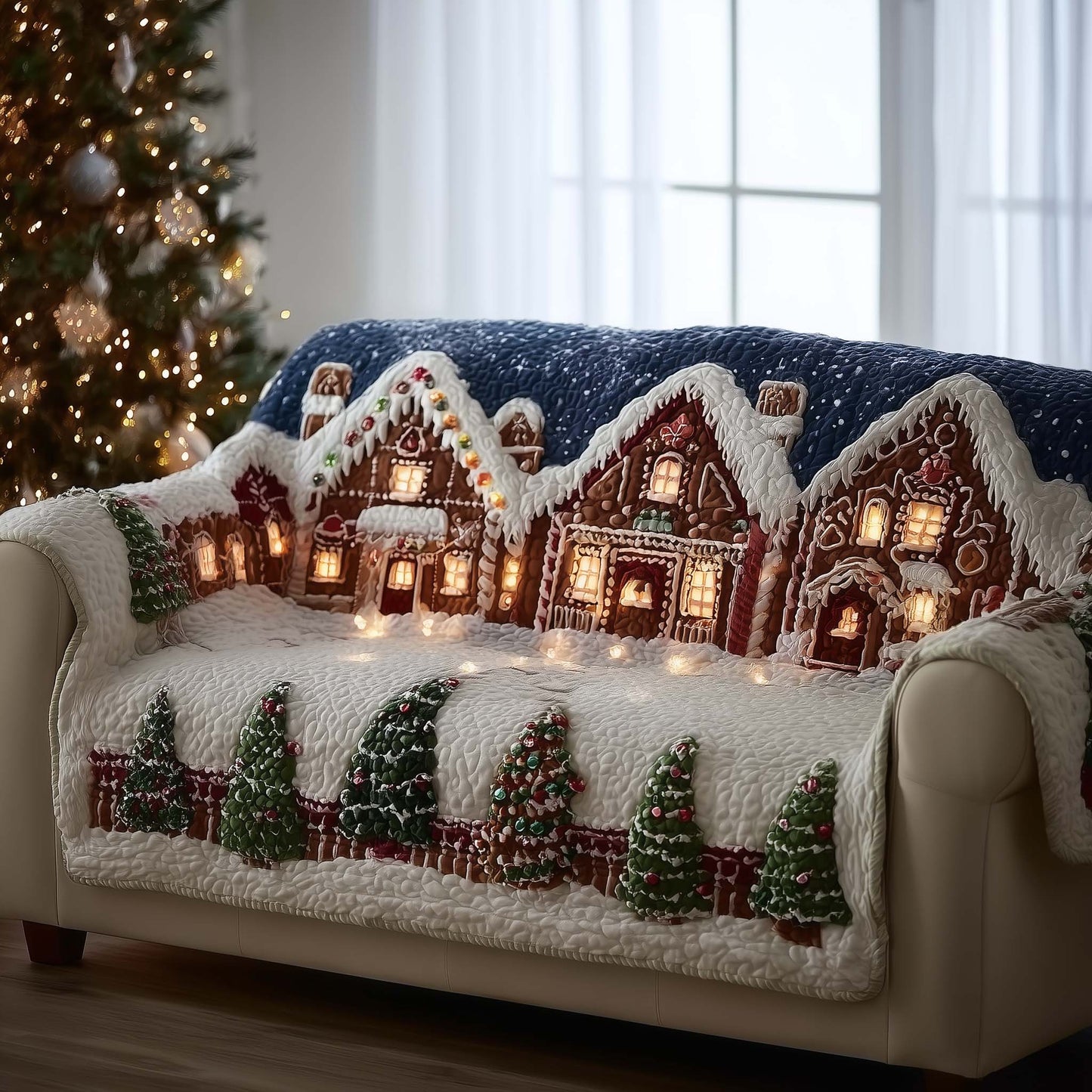 Snowy Village Quilted Sofa Cover GFTOMA7415