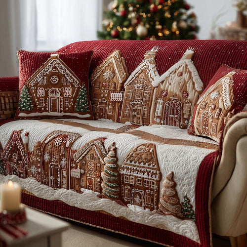 Snowy Village Quilted Sofa Cover GFTOMA7417