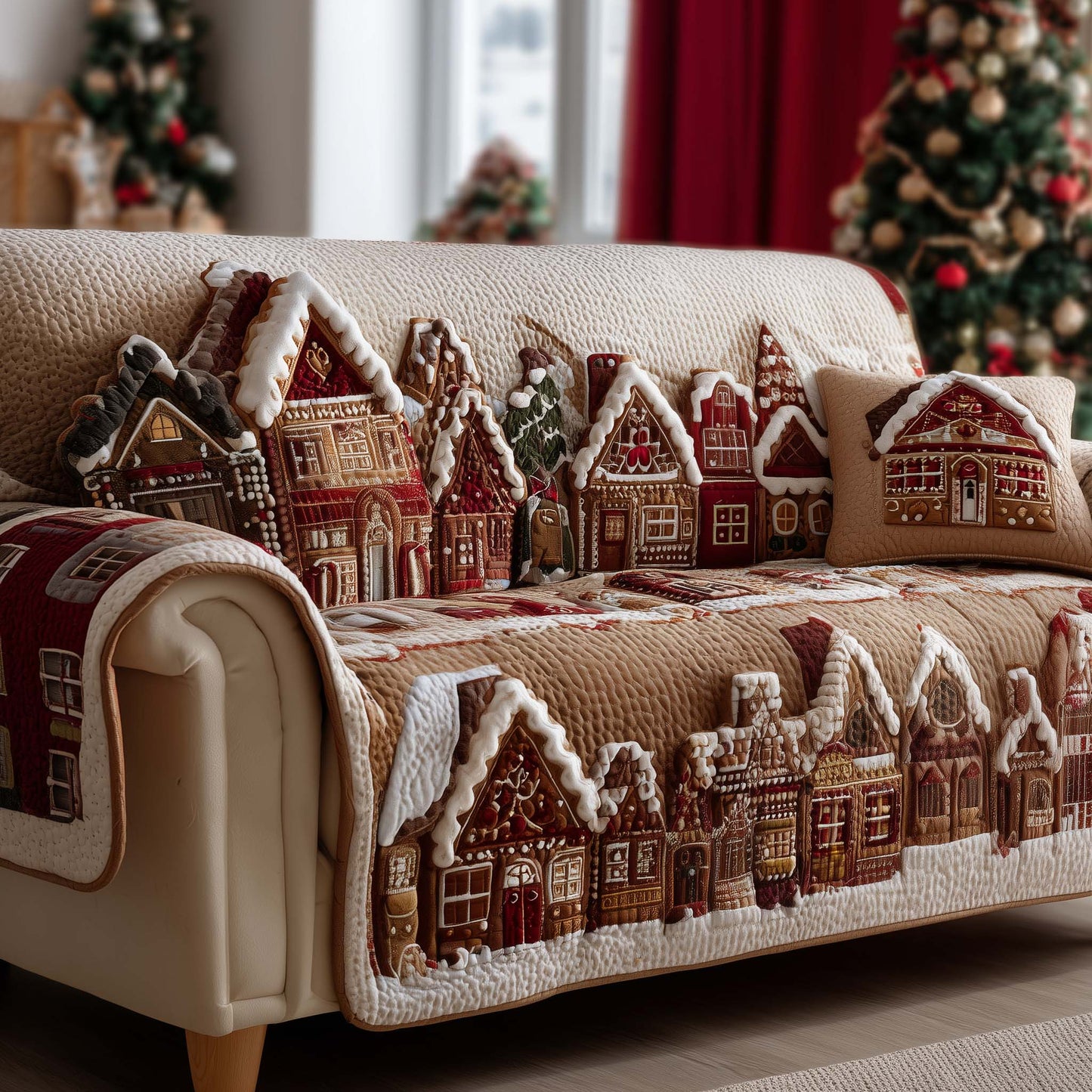 Snowy Village Quilted Sofa Cover GFTOMA7418