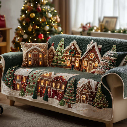 Snowy Village Quilted Sofa Cover GFTOMA7419