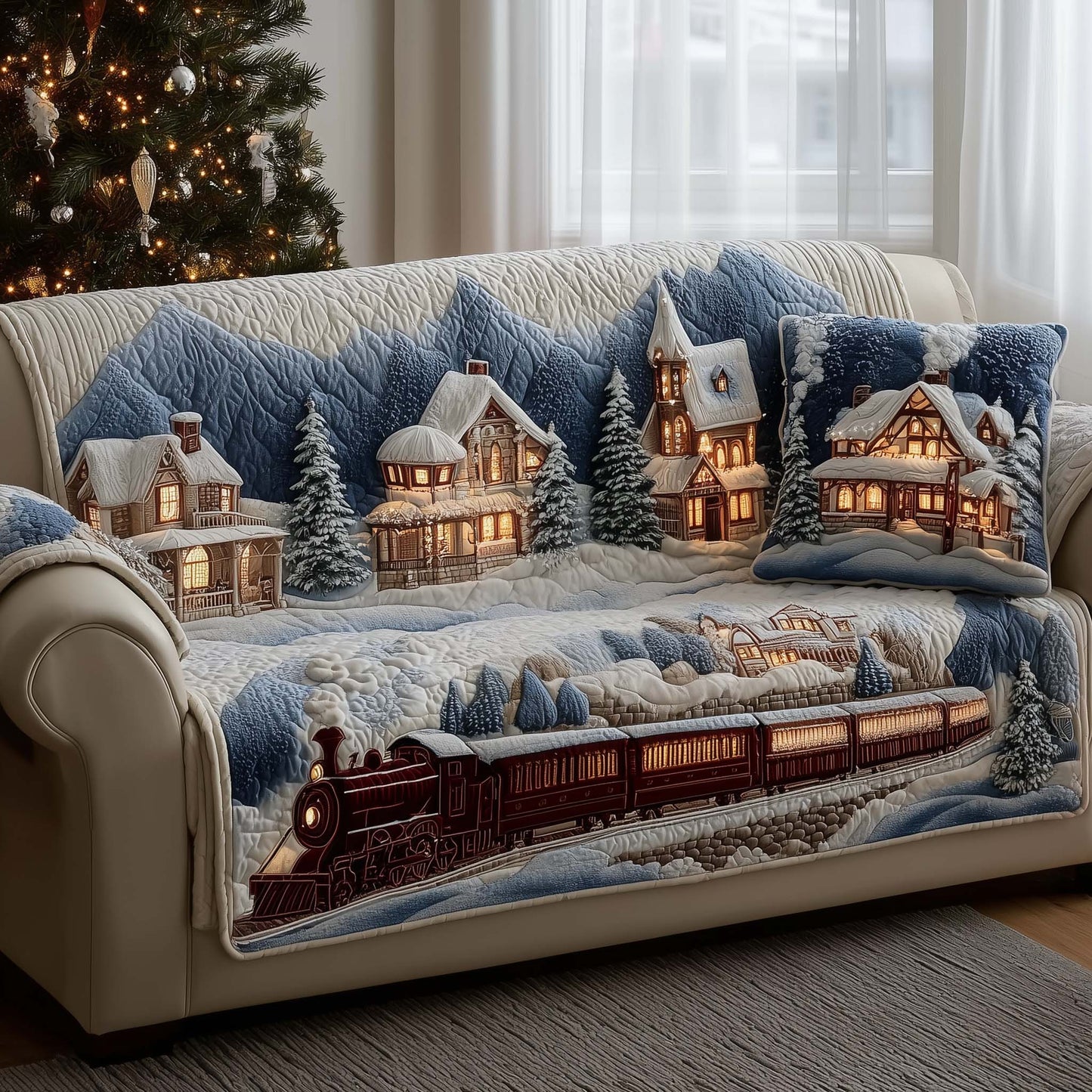 Snowy Village Quilted Sofa Cover GFTOMA7420