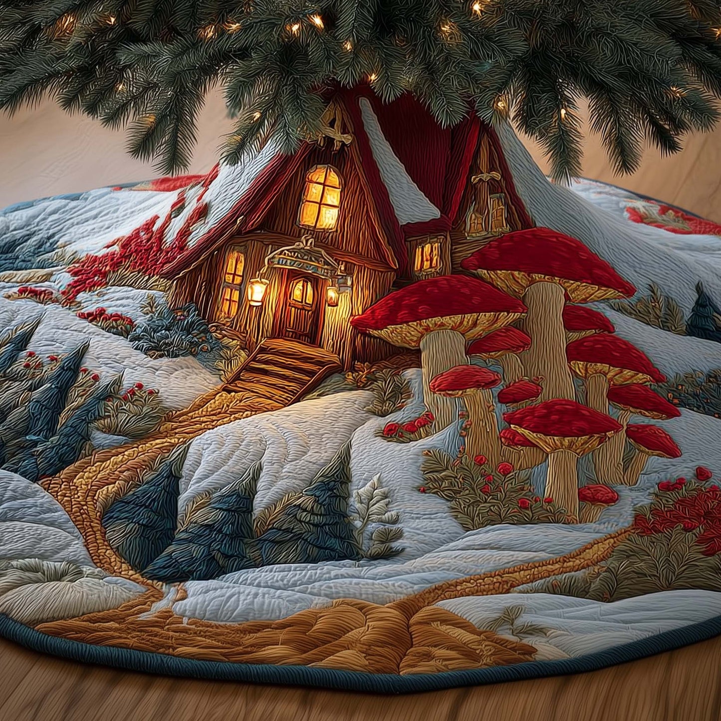 Mushroom Burrow Quilted Tree Skirt GFTOMA7430