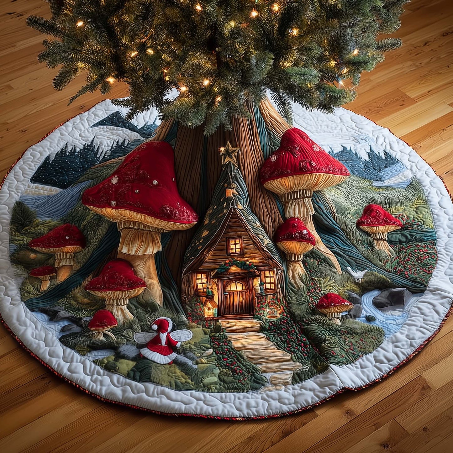 Mushroom Burrow Quilted Tree Skirt GFTOMA7433