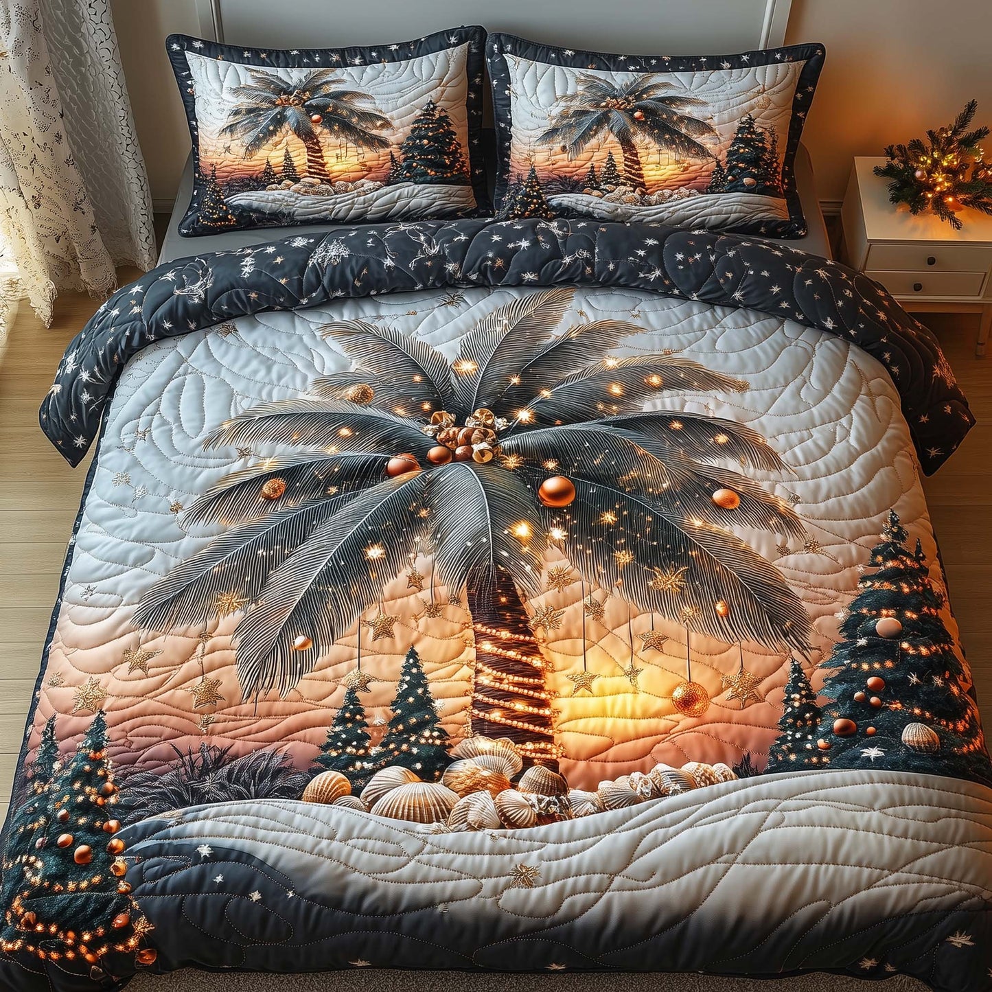 Christmas Palm Tree Duvet Cover Set GFTOMA7538