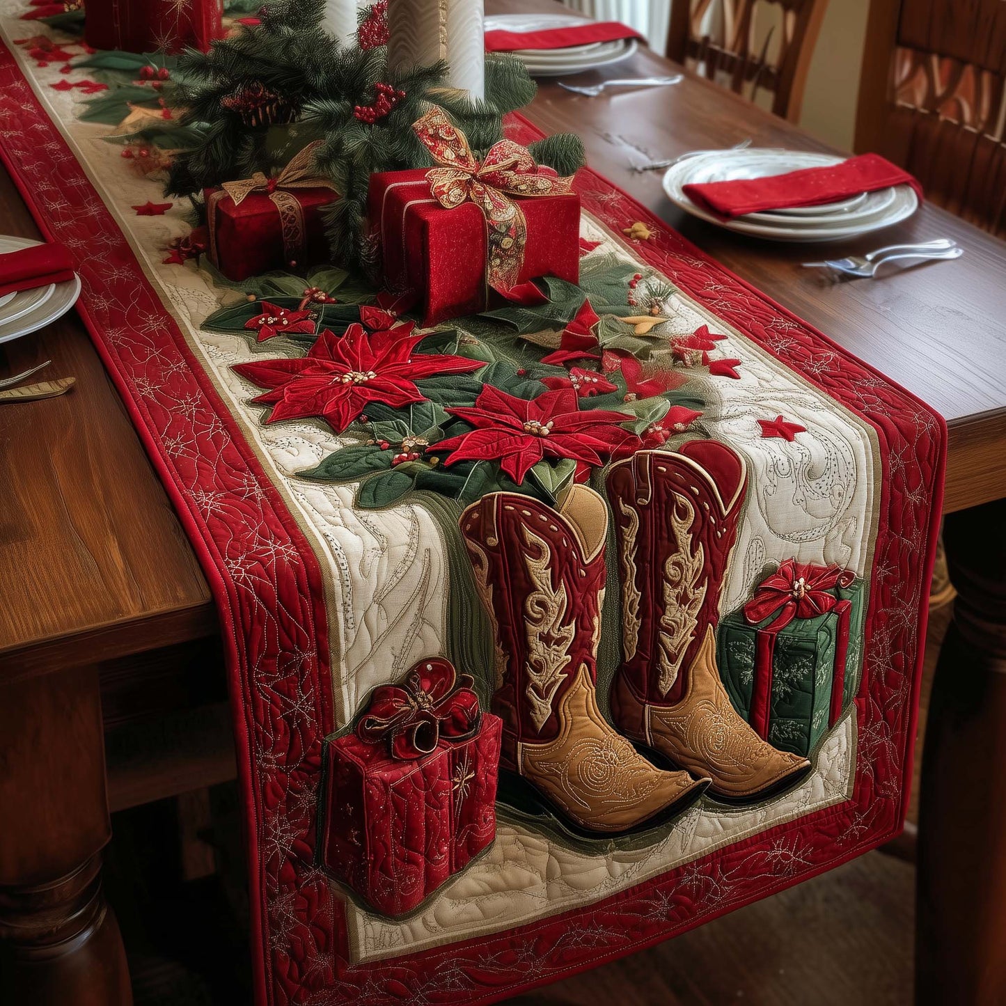 Western Christmas Quilted Table Runner GFTOMA7545