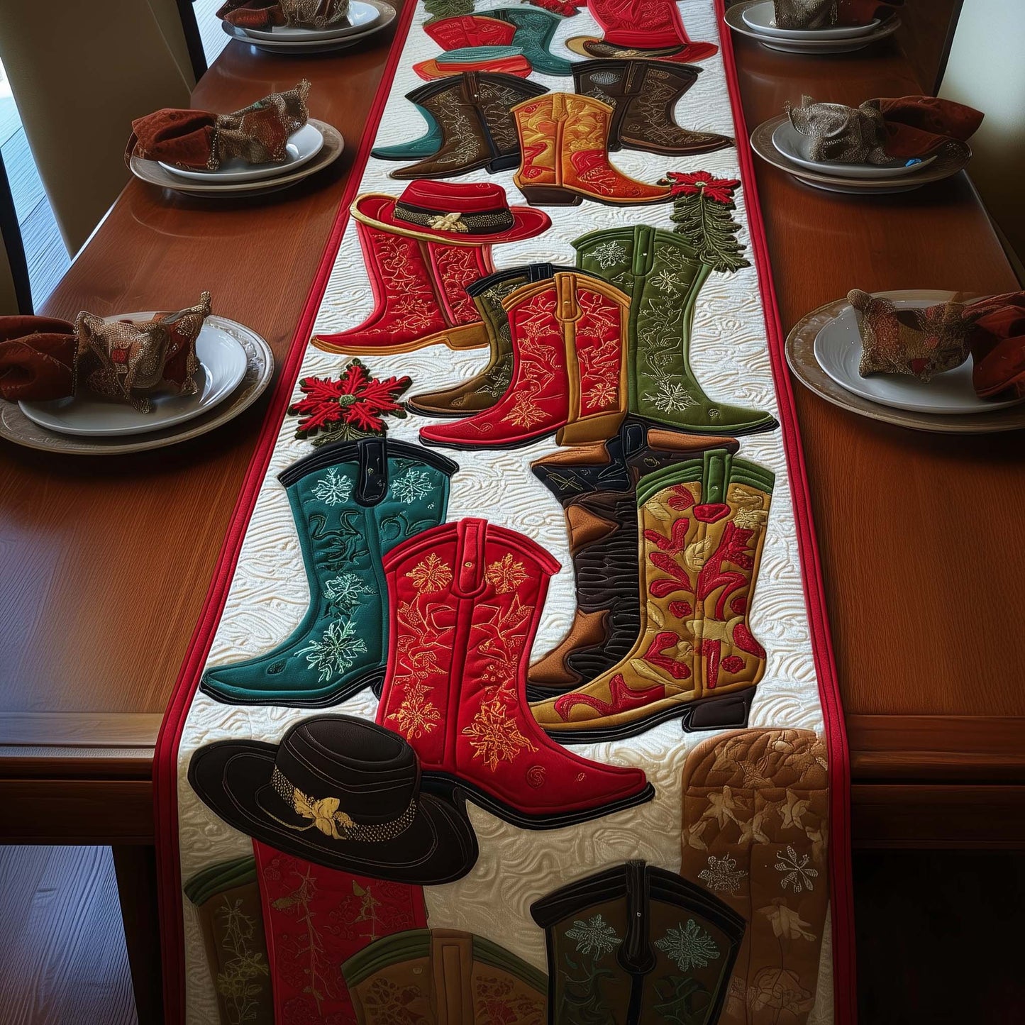 Western Christmas Quilted Table Runner GFTOMA7549