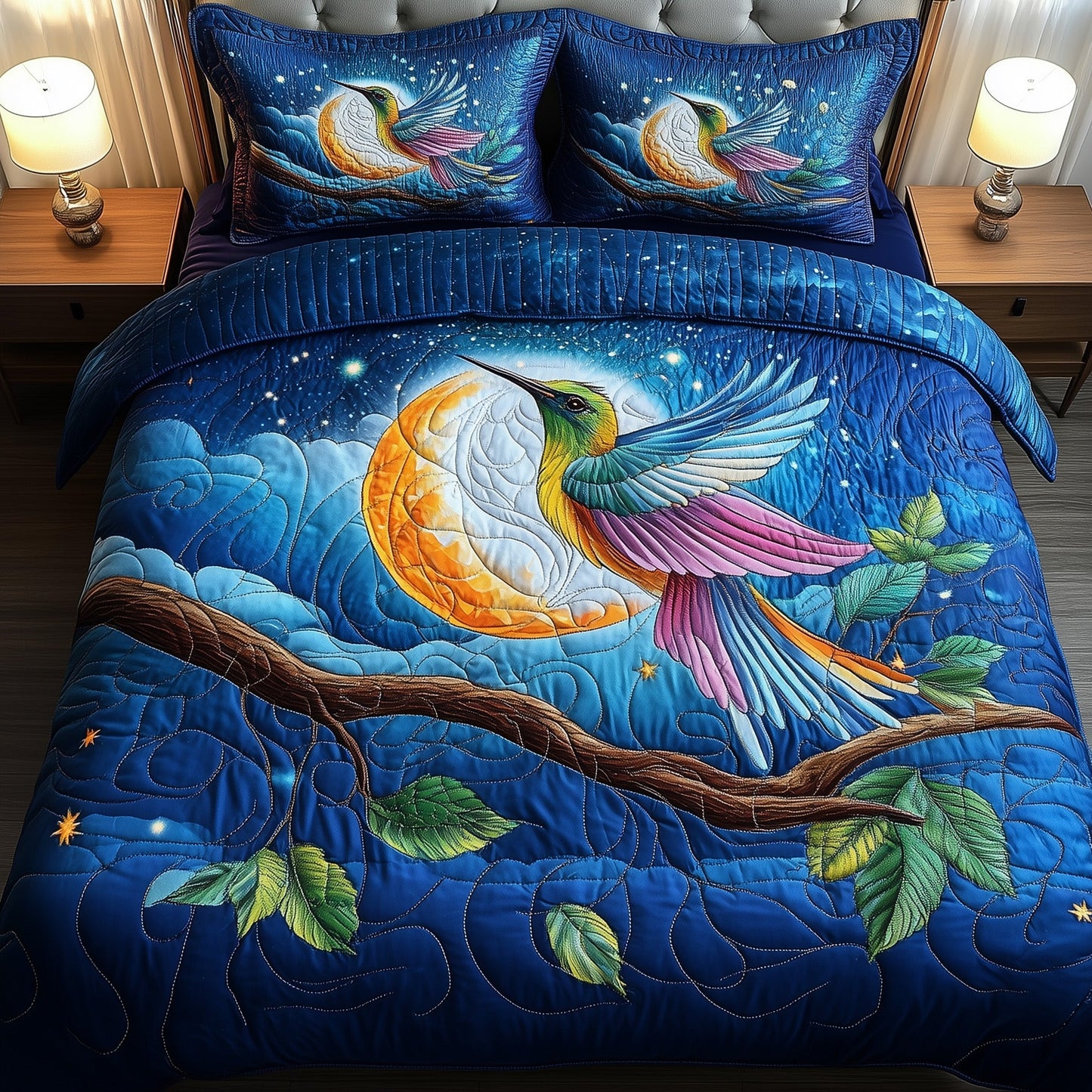 Hummingbird Charm 3-Piece Quilted Bedding Set GFTOMA755