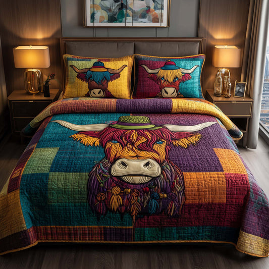 Highland Cow 3-Piece Quilted Bedding Set GFTOMA7649
