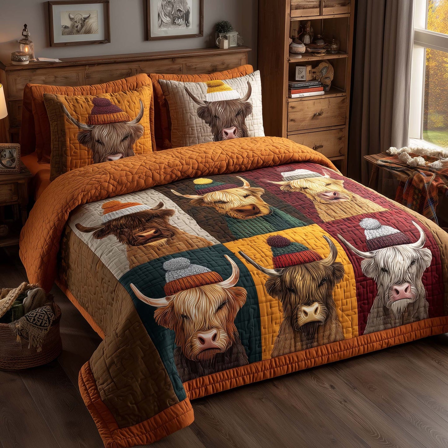 Highland Cow 3-Piece Quilted Bedding Set GFTOMA7653